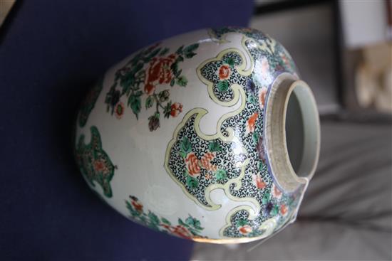 A Chinese famille verte jar and cover, late 19th century, 26.5cm